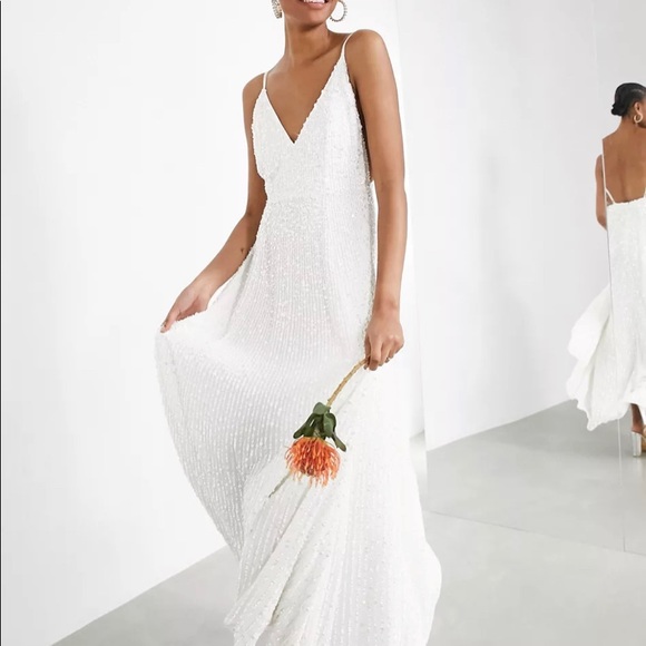 Josie Sequin Cami Wedding Dress Size 4 White
